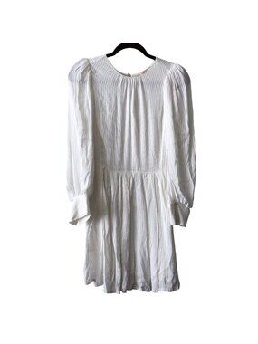 Rebecca Taylor White Striped Long-Sleeve Pleated Dress 4